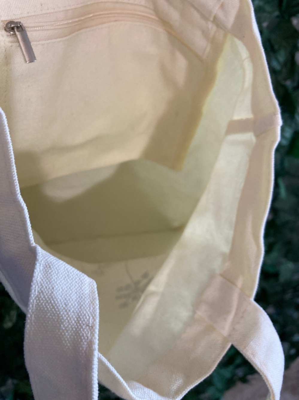 Canvas Book & Botanicals Tote Bag in Cream Mini Zipper Pocket Inside! - Picture 3 of 4